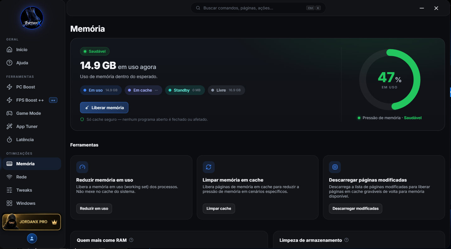 JordanX Optimizer — Memória