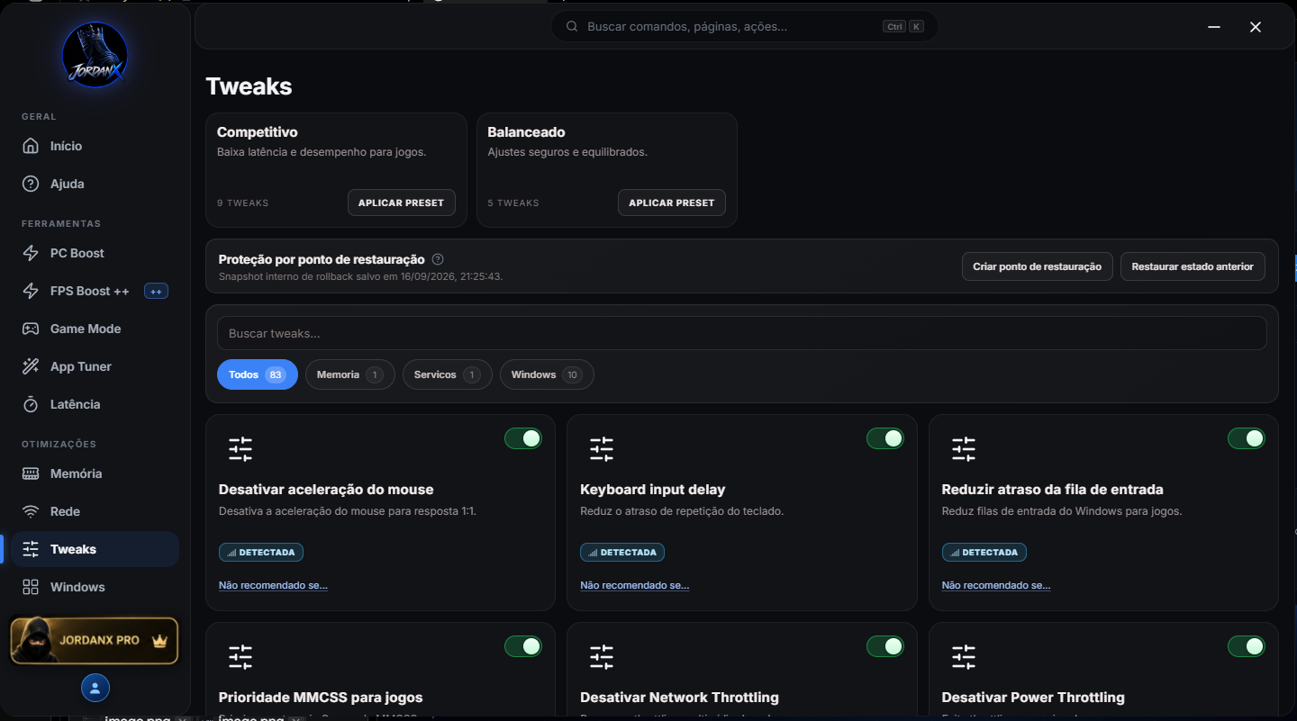 JordanX Optimizer — Tweaks
